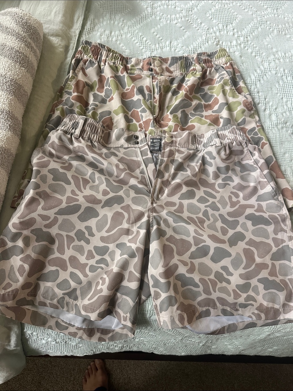 BURLEBO Men’s Camo Swim/Board Shorts in Beige, Tan, Gray
